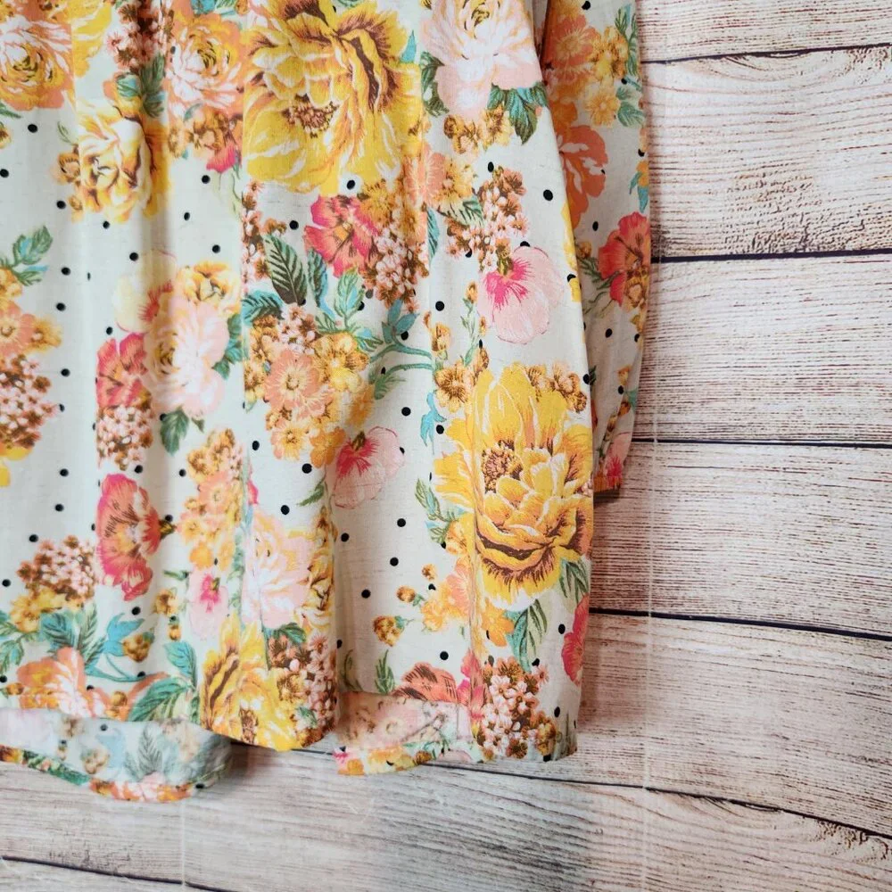 Anthropologie Fig & Flower Yellow Pink Linen Blend Floral Peasant Top Plus 3X - Picture 13 of 15